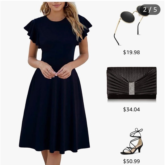 HELYO Women's Semi-Formal Ruffle Sleeves V-Back Work fit and flare dress. (NWT) - Picture 12 of 14